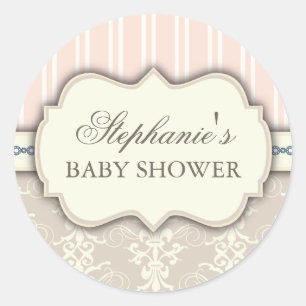 Chic Damask Vintag Baby Showsticker Runder Aufkleber