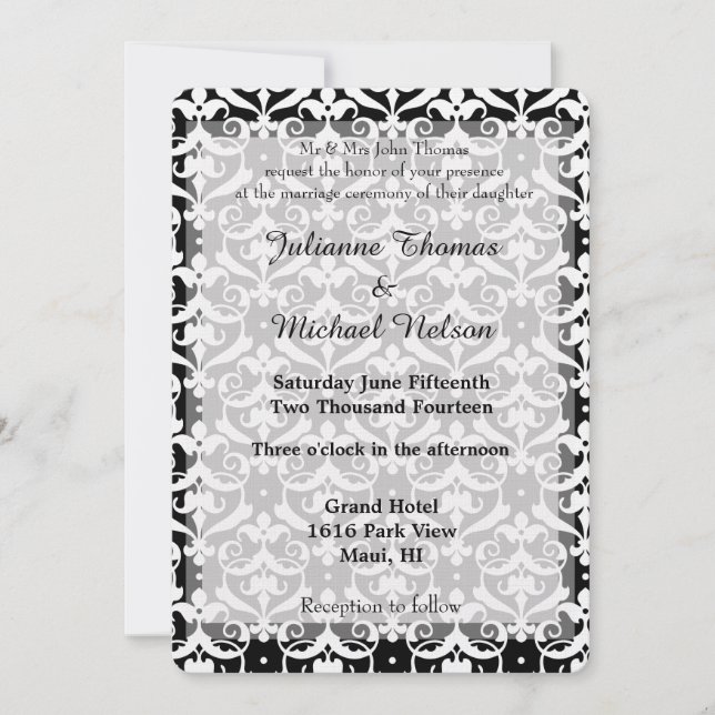 Chic Damask Wedding Einladung (Vorderseite)