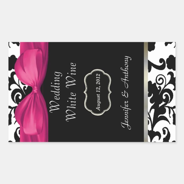 Chic Damask Wedding Wine Flaschen Aufkleber (Vorderseite)