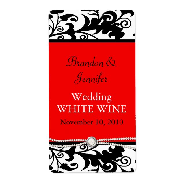 Chic Damask Wedding Wine Labels (Vorne)