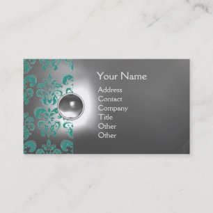 CHIC DAMAST JUWEL MONOGRAMM weiß blau Visitenkarte