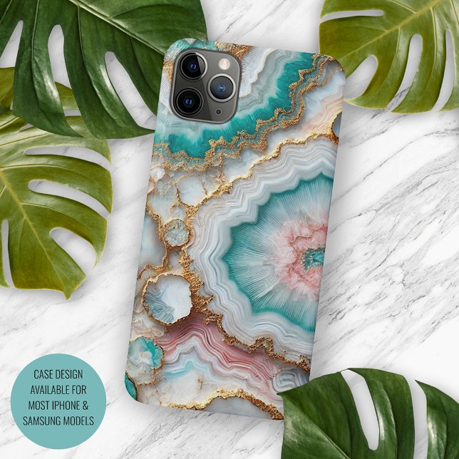 Chic Dark Aquamarin Blue Blush Pink Gold Marmormus iPhone Hülle (Von Creator hochgeladen)