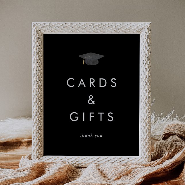 Chic Dark Black Cap Abschluss Karten und Geschenke Poster (Von Creator hochgeladen)