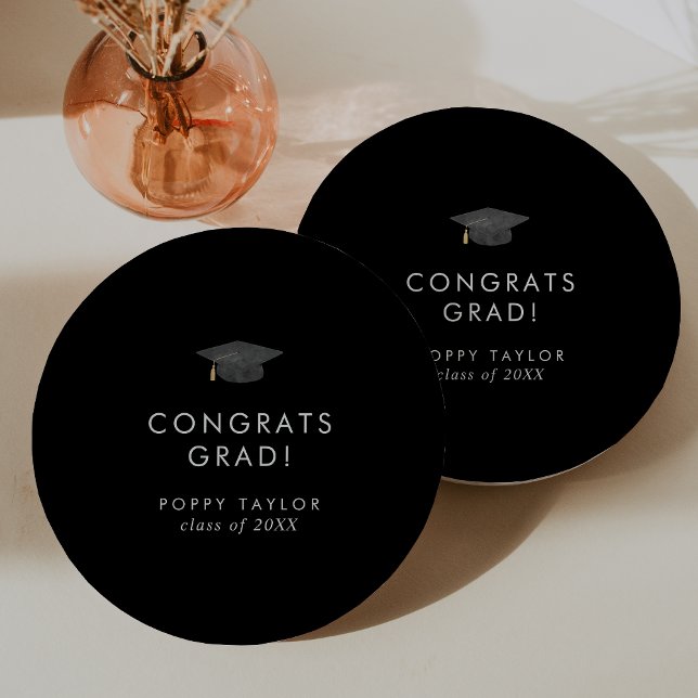 Chic Dark Black Grad Cap Glückwunschs Grad Abschlu Pappteller (Von Creator hochgeladen)
