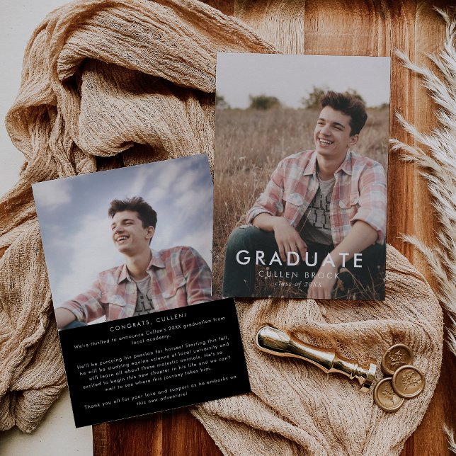 Chic Dark Black Message and Foto Abschluss Ankündigung (Von Creator hochgeladen)