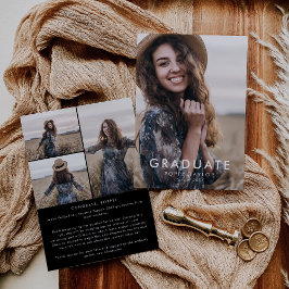 Chic Dark Black Message Foto Collage Abschluss Ankündigung