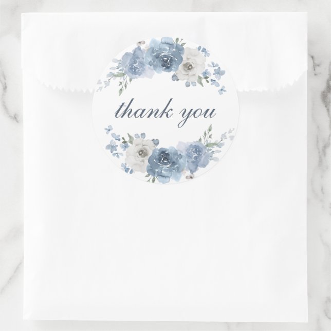 Chic Dark Blue Ivory Floral Wedding Vielen Dank Runder Aufkleber (Tasche)