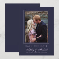Chic Dark Blue Pink Foto Wedding Save the Date