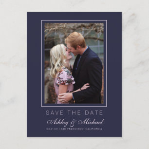 Chic Dark Blue Pink Save the Date Verlobung Foto Ankündigungspostkarte