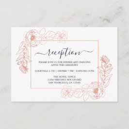 Chic Dark Blue Rose Gold Floral Hochzeitsempfang Begleitkarte