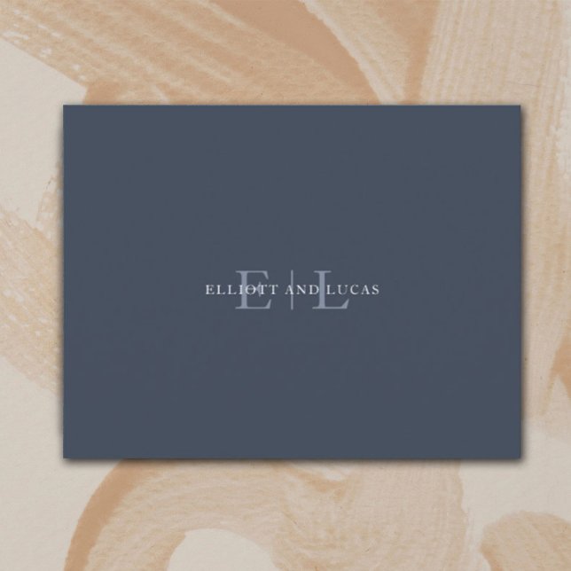 Chic Dark Blue Wedding Monogram Note Card Mitteilungskarte (Von Creator hochgeladen)