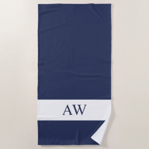 Chic Dark Blue White Mit Monogramm Strandtuch