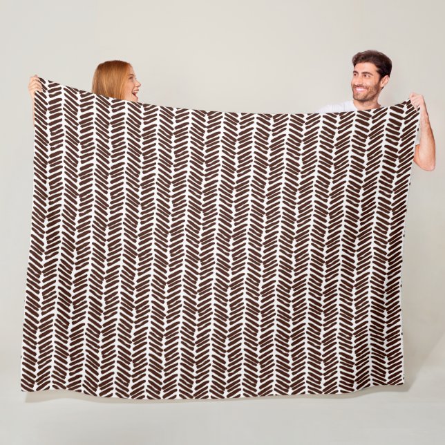 Chic Dark Brown White Abstrakte Zickzack Kunst Str Fleecedecke (Beispiel)