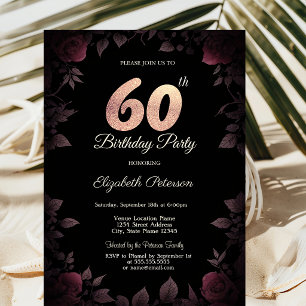 Chic Dark Burgundy Rose Black 80. Geburtstag Einladung