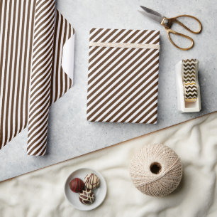 Chic Dark Coffee Brown White Stripes Muster Geschenkpapier