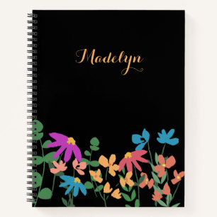 Chic Dark Colorful Blumenmuster personalisiert Notizbuch