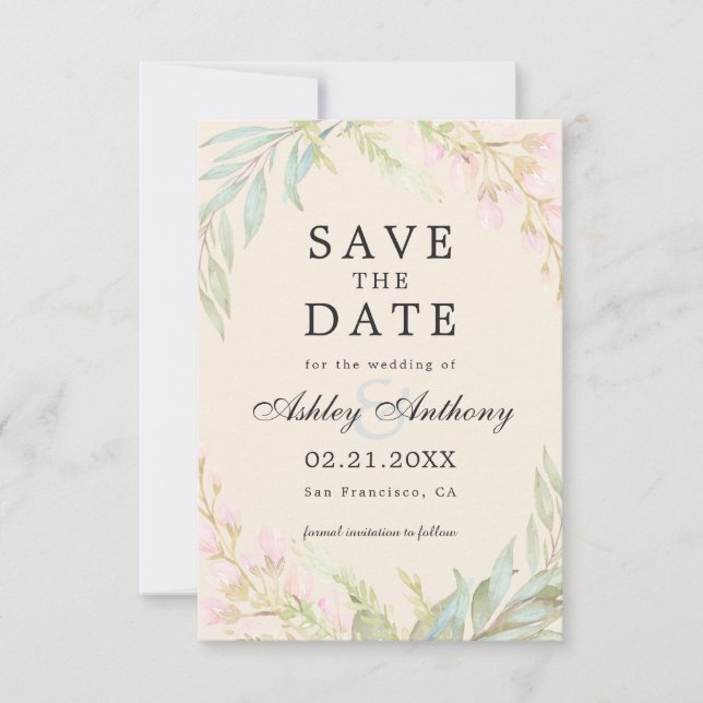 Chic Dark Emerald and Pink Floral Elegant Save The Date (Vorderseite)