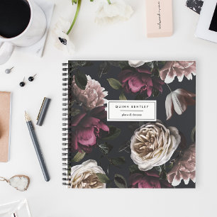 Chic Dark Floral on Black PERSONALISIERT Notizbuch