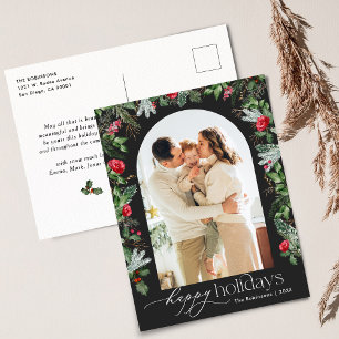 Chic Dark Gray Botanic Arch Moderner Foto Holiday Postkarte