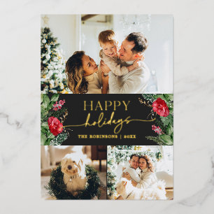 Chic Dark Gray Botanical Foliage 3 Foto Gold Folien Feiertagskarte