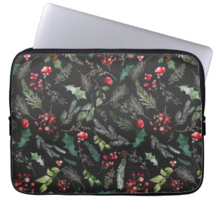 Chic Dark Gray Christmas Botanical Foliage Muster Laptopschutzhülle