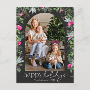 Chic Dark Gray Pink Greenery Arch 1 Foto Postkarte