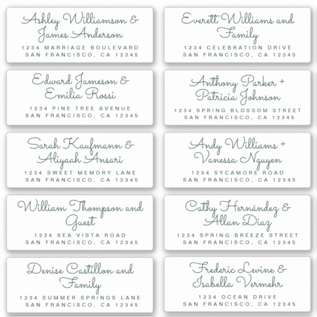 Chic Dark Green Calligraphy Guest Address Labels (Vorderseite)