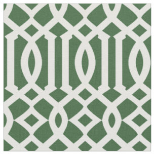 Chic Dark Green und White Trellis Lattice Muster Stoff