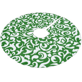 Chic Dark Green White Damask Blumenmuster Polyester Weihnachtsbaumdecke