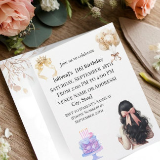 Chic Dark Hair Girl Sweet 16 Geburtstagsparty-Einl Einladung