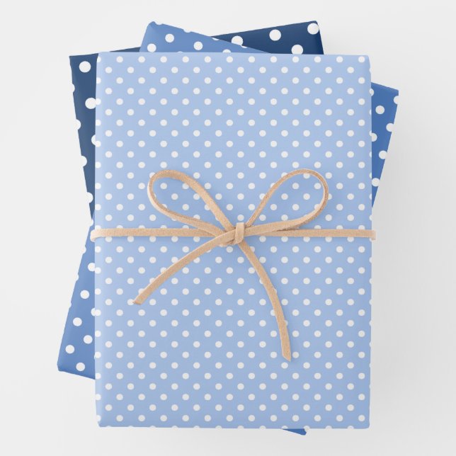 Chic Dark Light Blue White Polka Dots Muster Geschenkpapier Set (Beispiel)