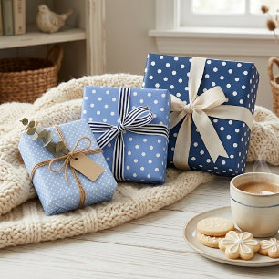 Chic Dark Light Blue White Polka Dots Muster Geschenkpapier Set