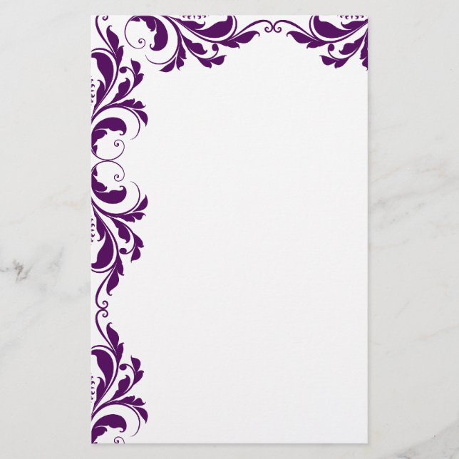 Chic Dark Lila Damask Schlicht Stationery Briefpapier (Vorderseite)