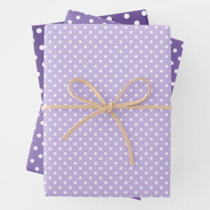 Chic Dark Lila Violet White Polka Dots Muster Geschenkpapier Set