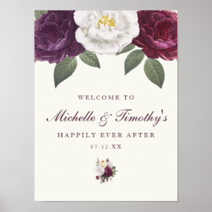 Chic Dark Purple Wedding Sign Poster