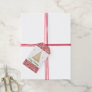 Chic Dark Red White Damask Blumenmuster Geschenkanhänger