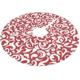 Chic Dark Red White Damask Blumenmuster Polyester Weihnachtsbaumdecke
