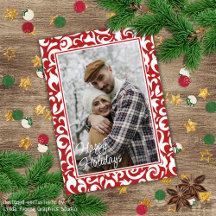 Chic Dark Red White Damask Floral Art Pattern