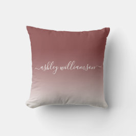 Chic Dark Red White Ombre Effect Monogram Name Kissen