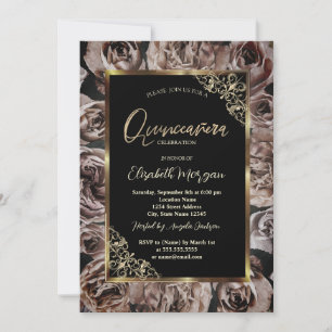 Chic Dark Rose Gold Rahmen Black Quinceñera Einladung