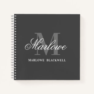 Chic Dark White Monogram Calligraphy Notizbuch