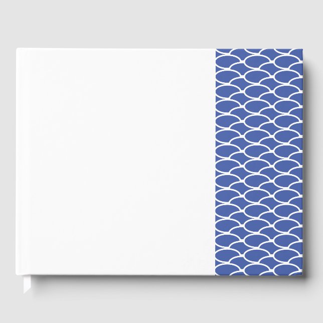 Chic Deep Blue Right Offset Tile Waves auf Weiß Gästebuch (Vorderseite)
