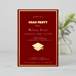 Chic Deep Red & Gold Party Folieneinladung