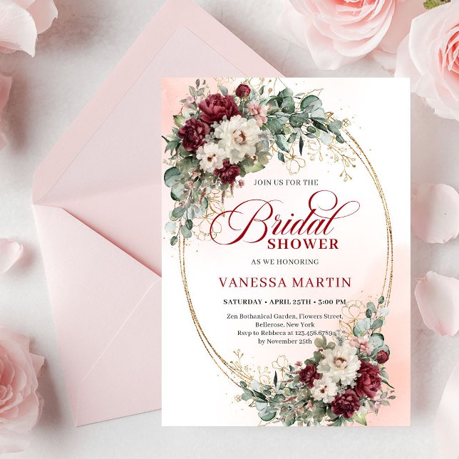 Chic Deep Red Peony Gold Bridal Shower Invitation Einladung (Chic Deep Red Peony Gold Bridal Shower Invitation

)