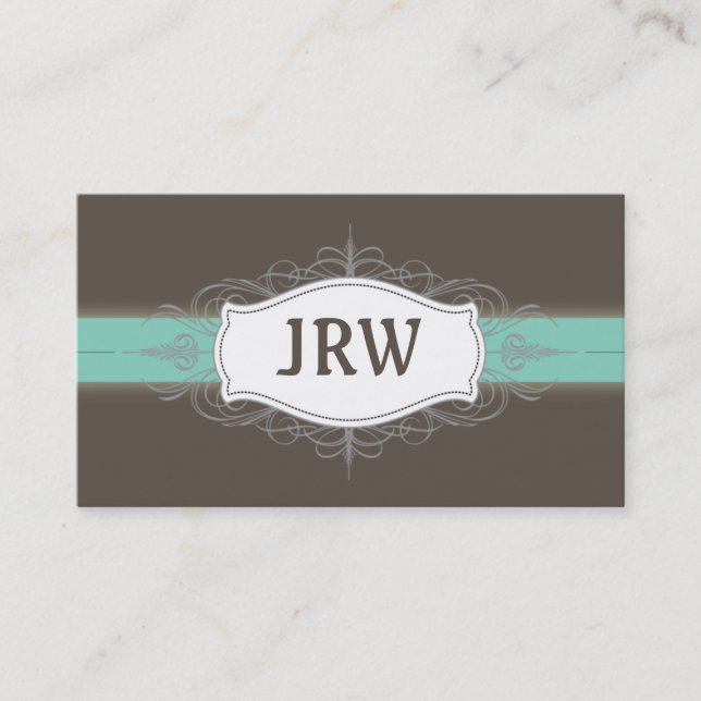 Chic Deko Frame Monogramm Aquamarine Visitenkarte (Vorderseite)