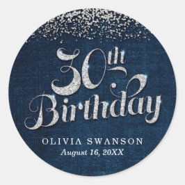 Chic Denim & Diamonds 30. Geburtstag Runder Aufkleber