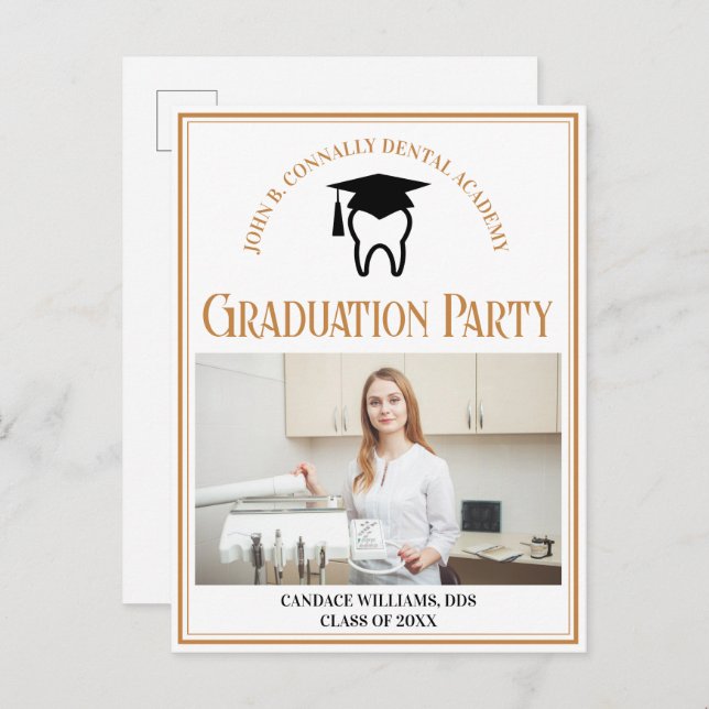 Chic Dental School Foto Custom Graduation Party Einladungspostkarte (Vorne/Hinten)