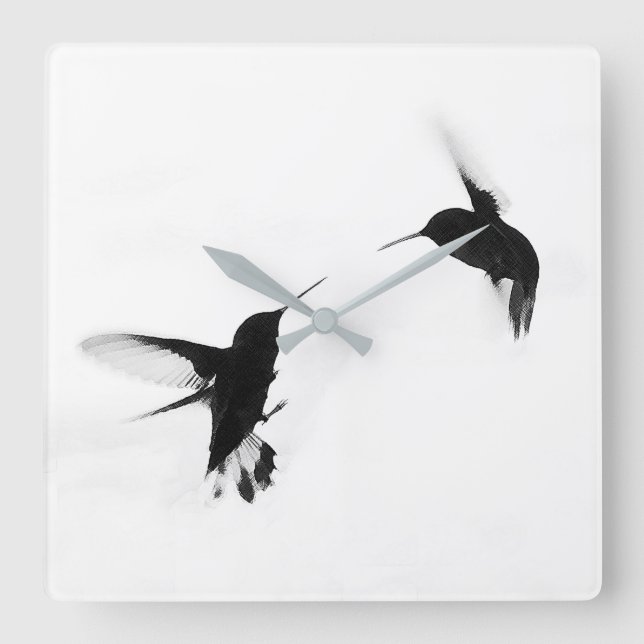 Chic Design Hummingbird Clock Quadratische Wanduhr (Vorderseite)