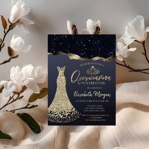 Chic Diamanten Kleid, Gold Tiara, schwarzer Glitte Einladung