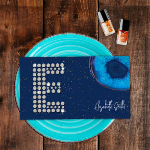 Chic Diamond Blue Agate Initial E Letter Monogram Visitenkarte